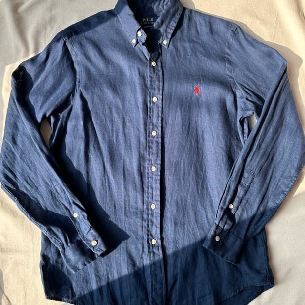 폴로 랄프로렌 네이비 린넨 버튼다운 셔츠 M
