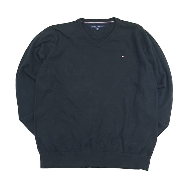 CN706 2XL 타미힐피거 블랙 V넥 니트 스웨터