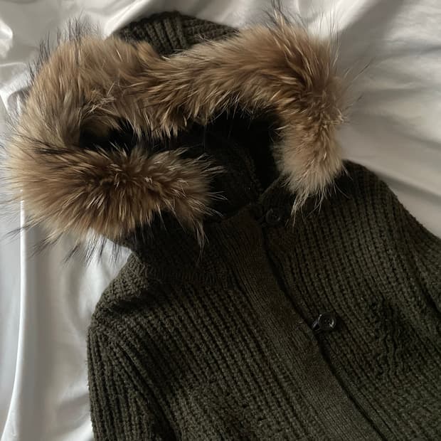 빈티지 y2k 갸루 모리 퍼후드 니트롱집업