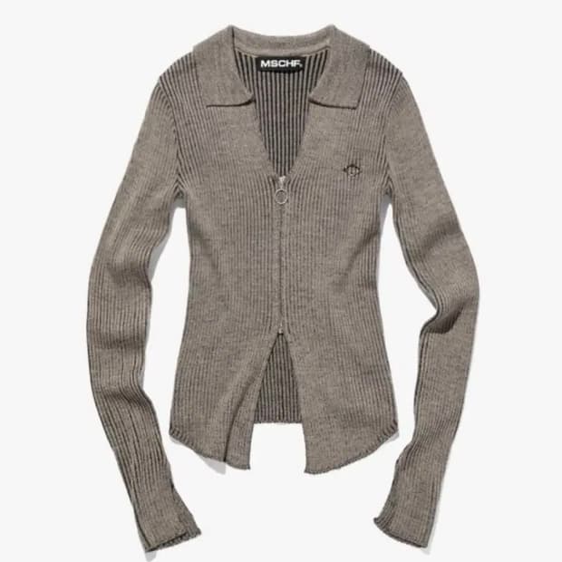 미스치프 니티드 투톤 셔츠 니트 베이지 블랙