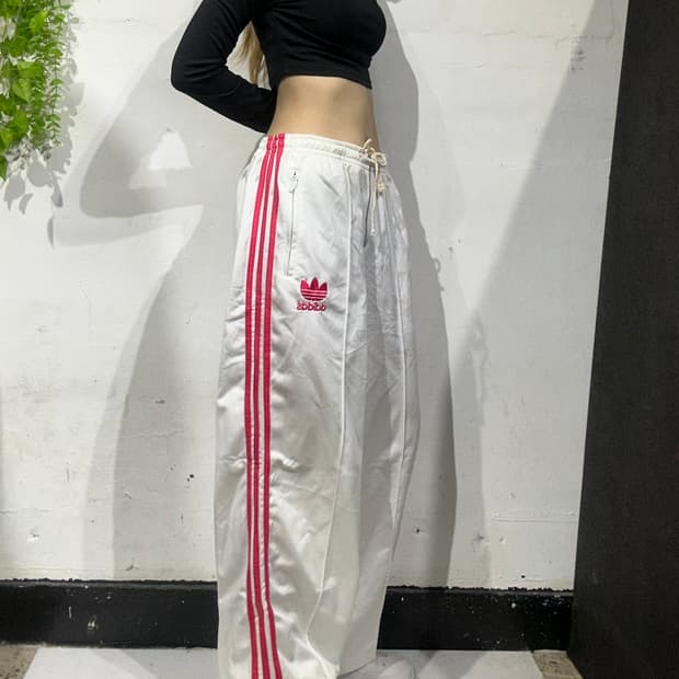 80s 아디다스 화이트 핑크 삼선 og 와이드 추리닝 바지 팬츠 L