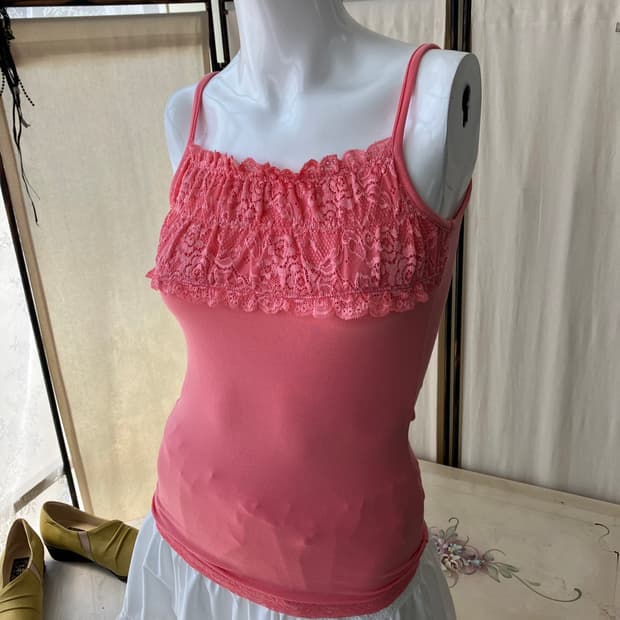 피치 핑크 레이스 끈나시 1279 모리걸 일본빈티지 y2k 스트릿 갸루