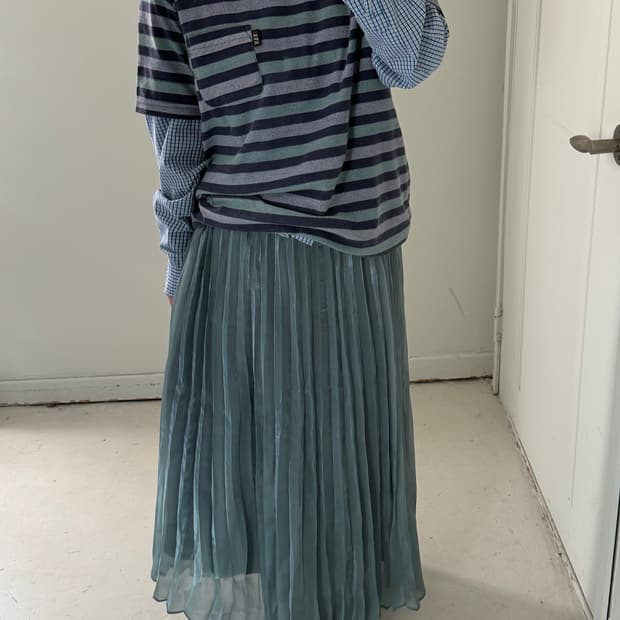 일본빈티지 에메랄드 플리츠 롱스커트