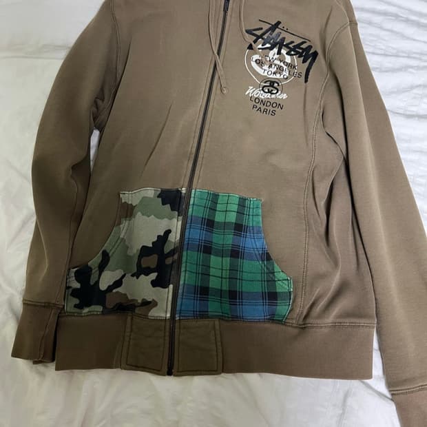 스투시 카모 체크 패치 월드투어 후드집업