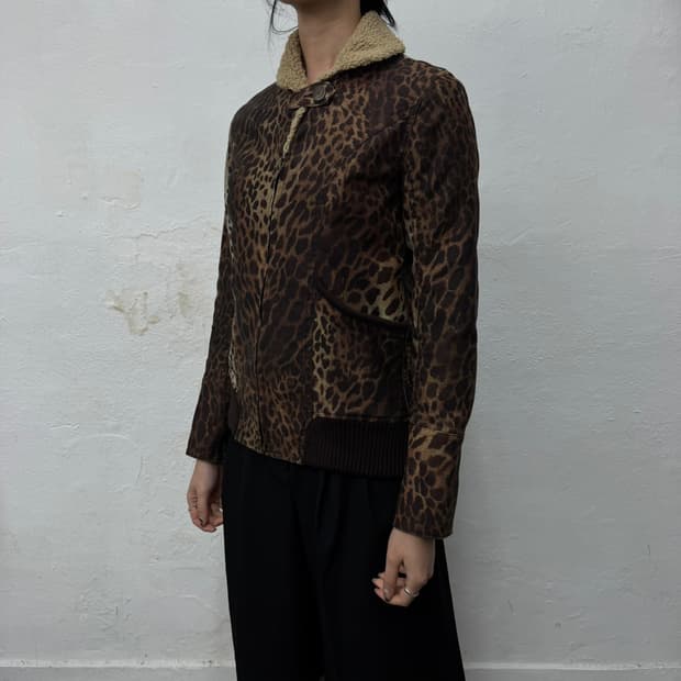 히스테릭글래머 브라운컬러 레오파드 패턴 덤블 레오파드 숄카라 자켓