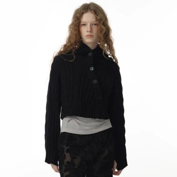 밀로 우먼 버튼 후드 볼레로 가디건 블랙