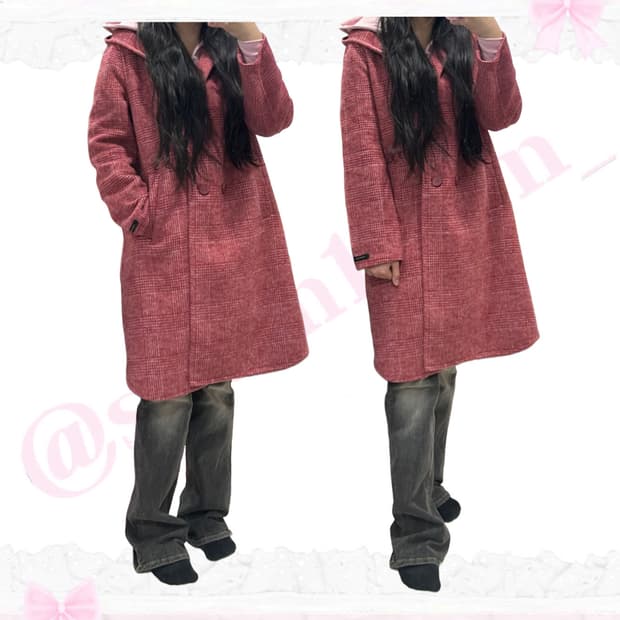 [울50%] 모리걸 레드 체크 후드코트