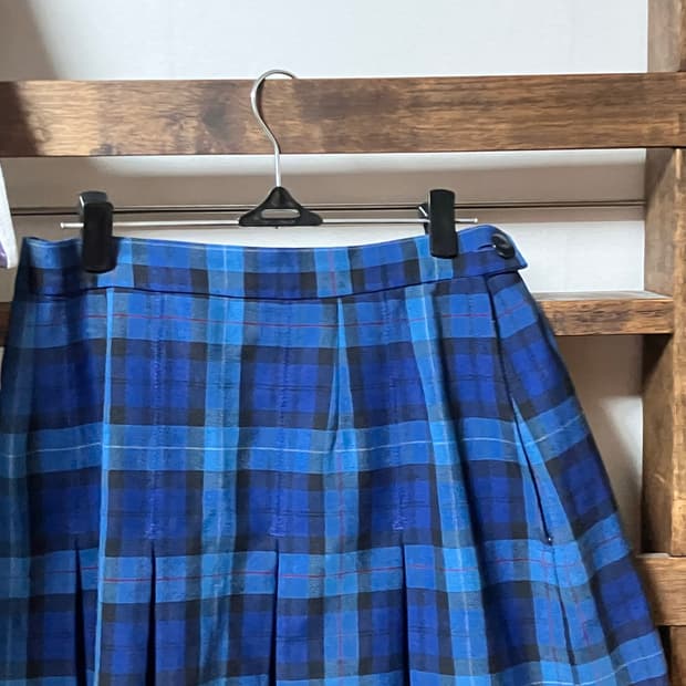 빈티지 블루 체크 플리츠 스커트