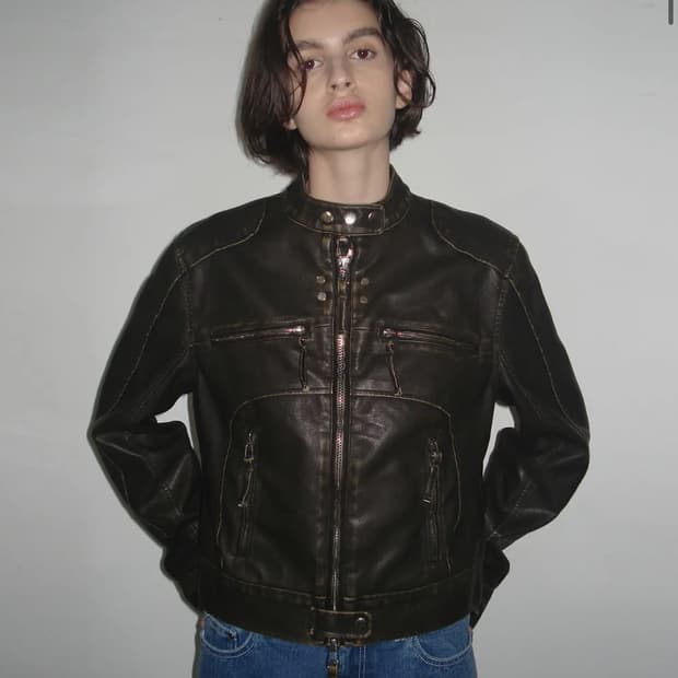 파르티멘토 파르티멘토 우먼 워시드 레더 바이커 자켓_카키브라운 가죽자켓