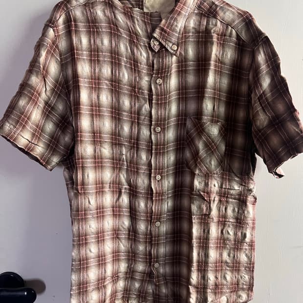 Oldpark 올드파크 distressed 체크 반팔 셔츠