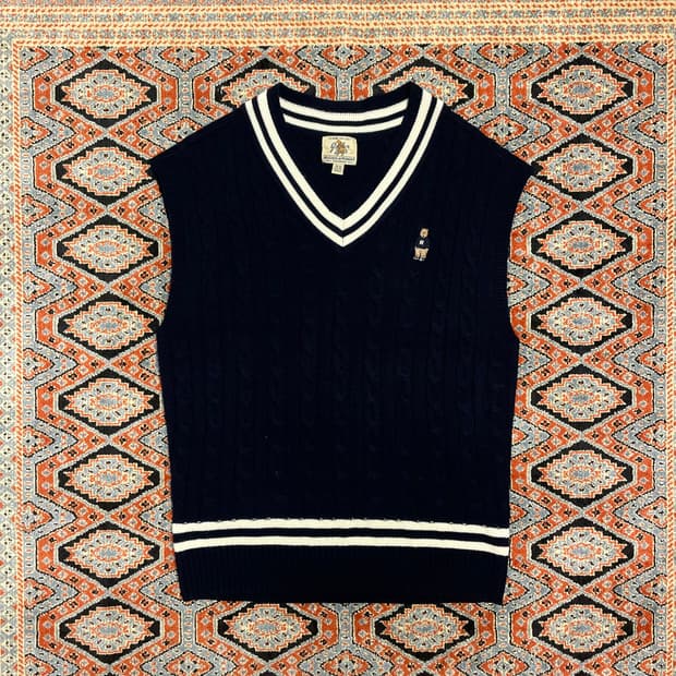 후아유 네이비 브이넥 꽈배기 니트조끼 남성M