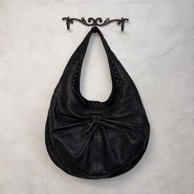 Black checkerboard shirring hobo bag
