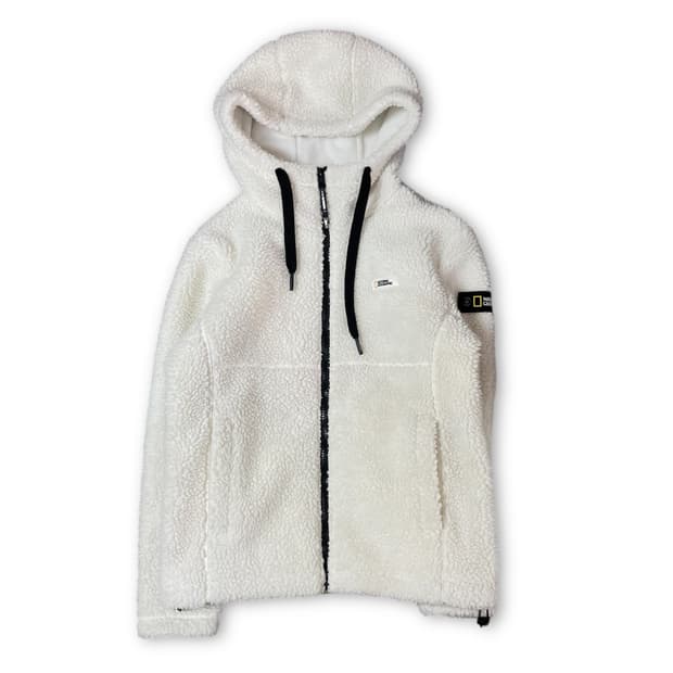 내셔널지오그래픽 화이트 패치 뽀글이 플리스 자켓 XS