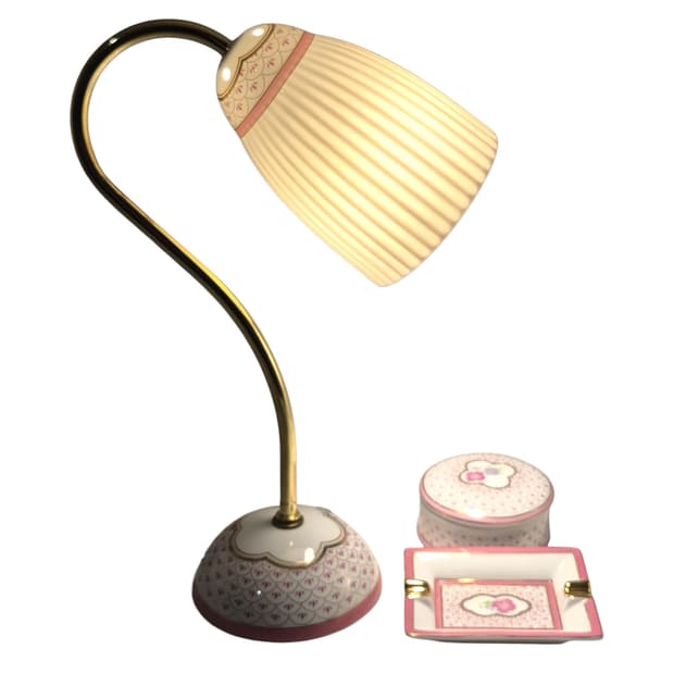 90s 키시마 백자 핑크 플로랄 테이블&램프 세트