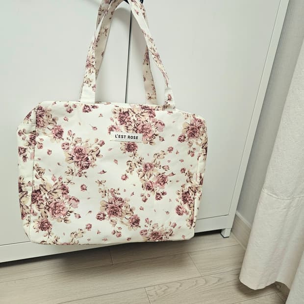 달천깔 레스트로즈 아이보리 플로럴 꽃무늬 숄더백