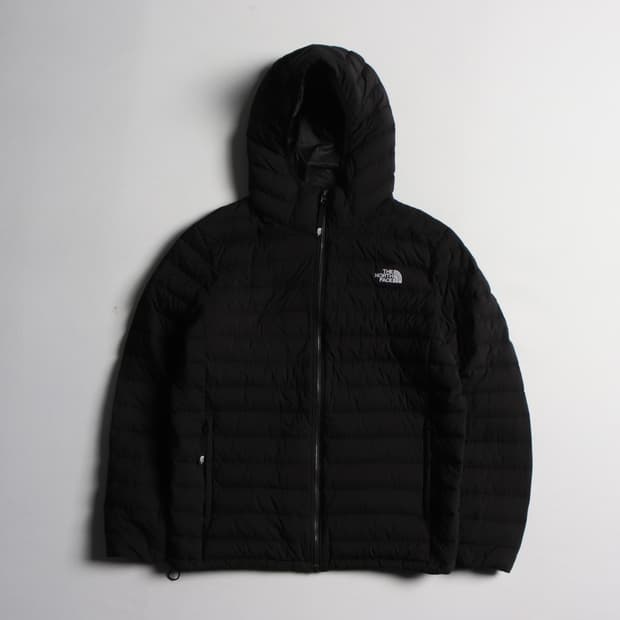 노스페이스 구스 다운 블랙 후드 경량 패딩