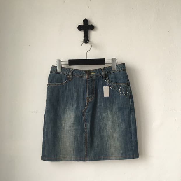 Cubic point denim mini skirt