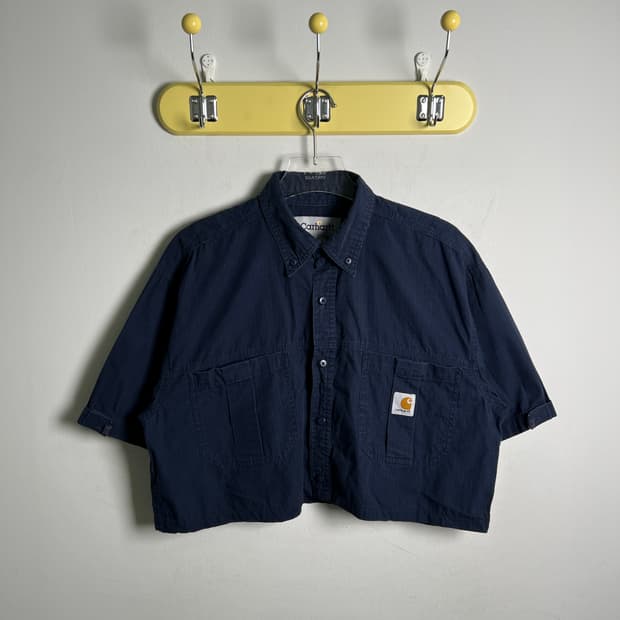 Carhartt 칼하트 네이비 크롭 반팔 워크 셔츠 M