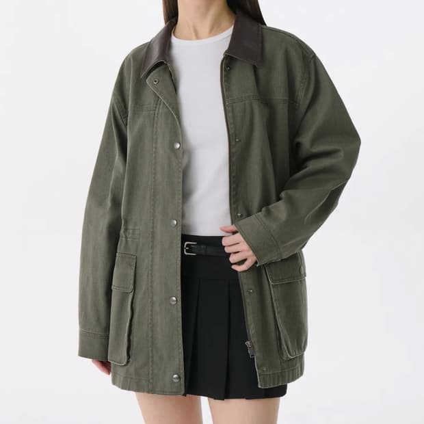 무탠다드 우먼즈 워시드 코튼 헌팅 재킷 카키