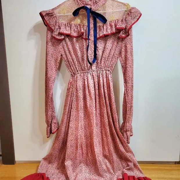 김치앤블루스 링마이버튼 빈티지 핑크 원피스