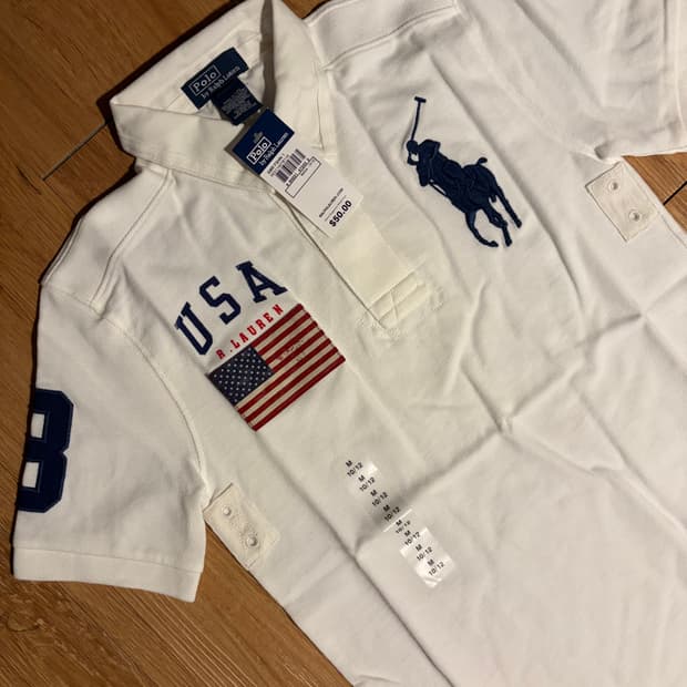 폴로 빅포니 성조기 카라티 반팔 화이트 