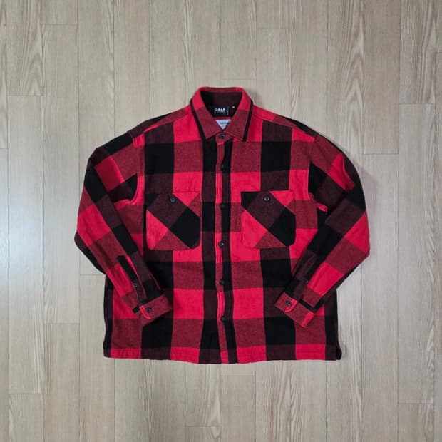 DEAR LAUREL 레드 체크 헤비 코튼 워크 셔츠 재킷