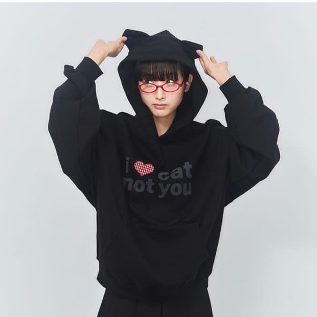 잇자바이브 아이러브캣낫유 이어 후드티 ear