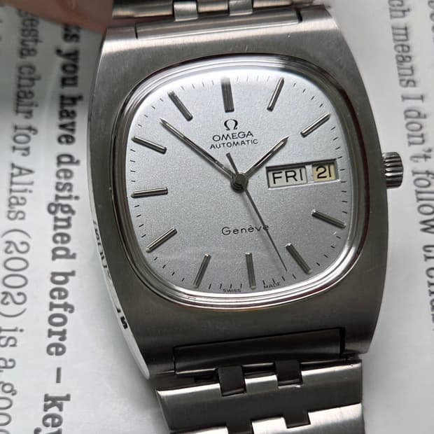 레어] 빈티지 오메가 제네브 점보 테레비 실버판 데이데이트 브레이슬릿 v