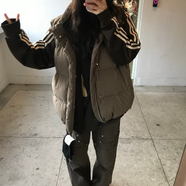 니히 체크 패딩베스트 