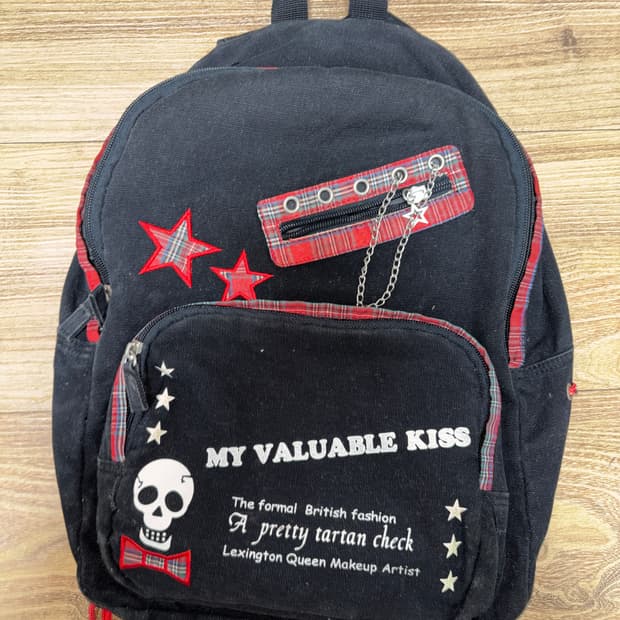 빈티지 펑크 해골 레드 백팩