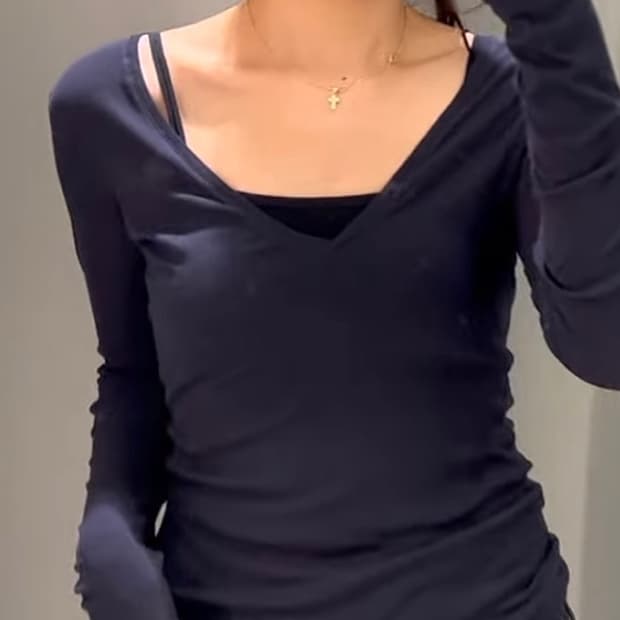 자라 브이넥 티셔츠 네이비 M