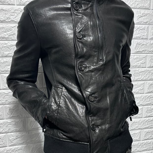 Tate 아티잔 무드  더블 넥 레더 자켓