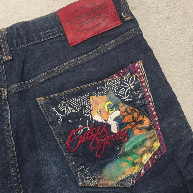 Evisu 에비수 폭스 자수 데님 청바지 32