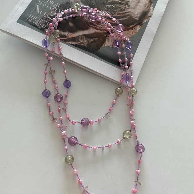 빈티지 멀티 비즈 롱 목걸이