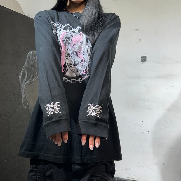 일본빈티지 아니마 지뢰계 소녀 프린팅 롱슬리브 긴팔티 XL