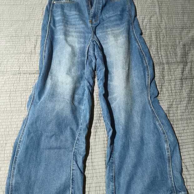 워시드 웨이비 데님 팬츠 M(30~32) 새상품  남여공용 와이드 플레어