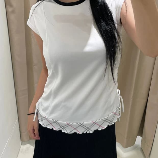 프린스 셔링 체크 패턴 화이트 테니스 셔츠 민소매 R2781