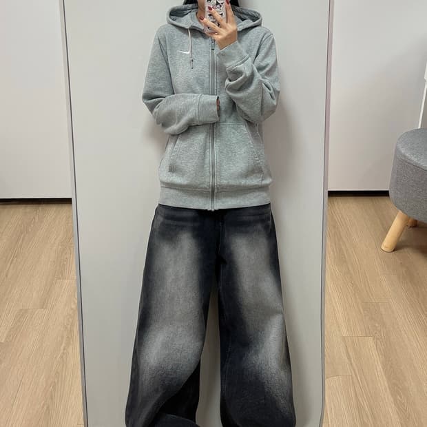 나이키 자수로고 그레이 후드집업