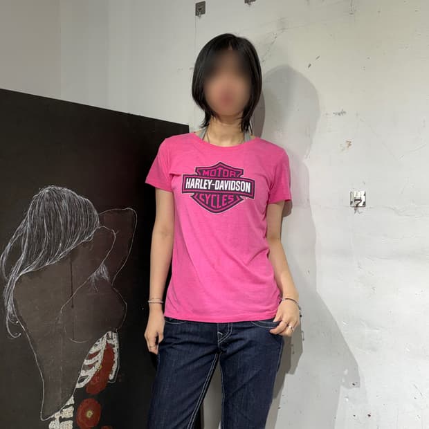 할리데이비슨 y2k 핑크 빅로고 반팔티 L