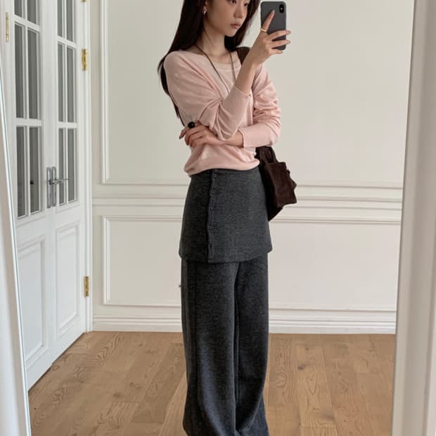 유이니 Daya skirt pants 기모 레이어드 스커트 팬츠 그레이