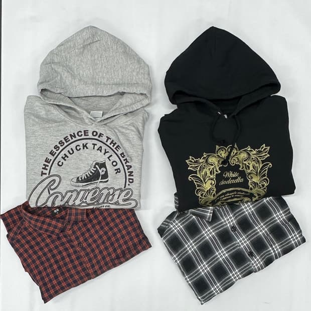 JPN 일본빈티지 Y2K 프린팅 후드티 깅엄 체크셔츠 코디세트 