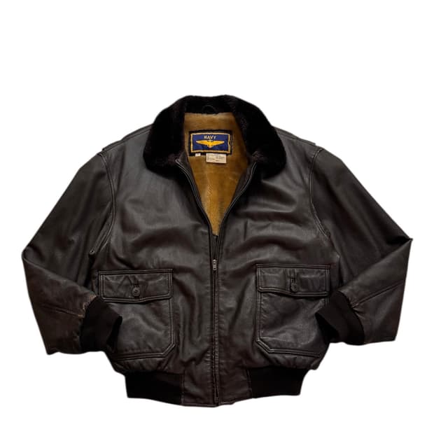 90s Airborne 라이닝 레더 플라이트 자켓