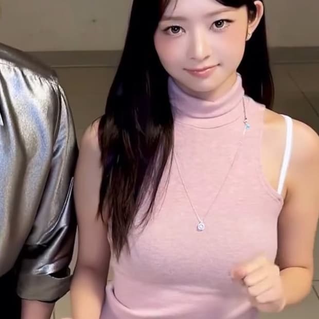 아이브 레이 착용) 포어링 리본 니트 핑크