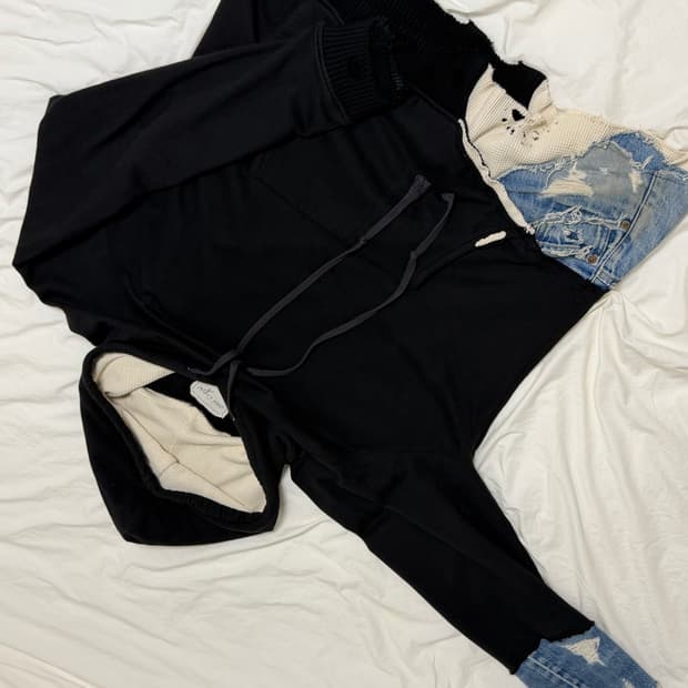 그렉로렌 리컨스트럭션 데님 후드 블랙 XL