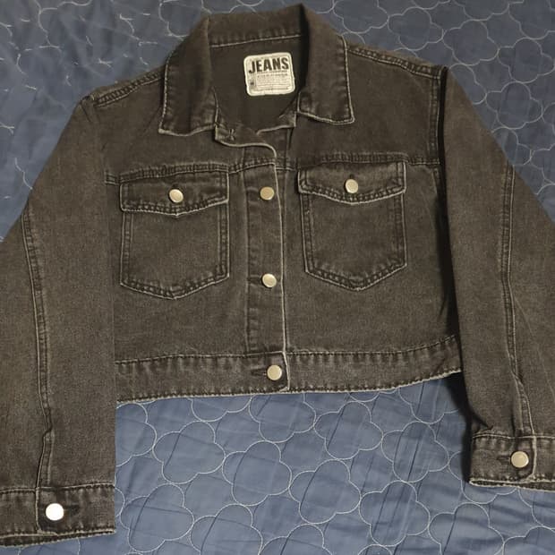 JEANS 크롭 데님 트러커 데님 자켓 흑청 (M)