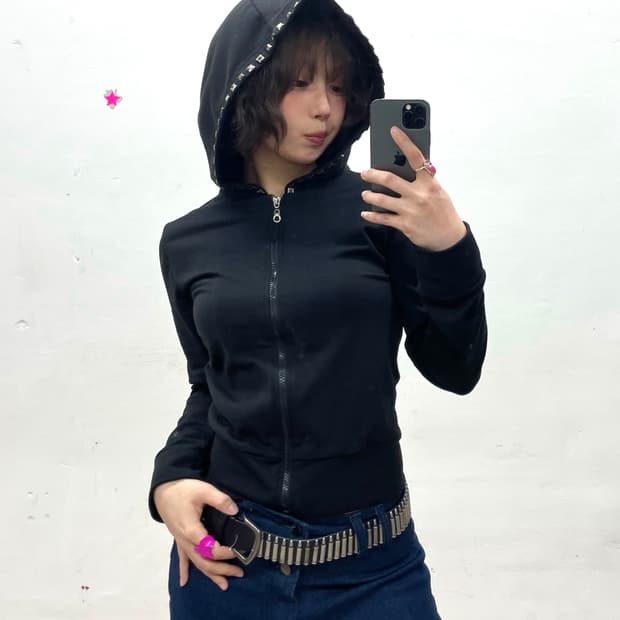 Hoodie Stud Black Sexy Hoodie Zip-Up 