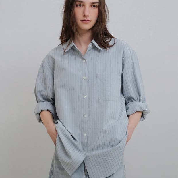 앤니즈 시어서커 스카이블루 셔츠 블라우스