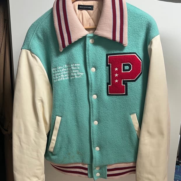 피스마이너스원 바시티자켓 민트 L 사이즈 판매