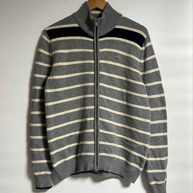 공용 라코스테 모 스트라이프 니트 집업 가디건 95