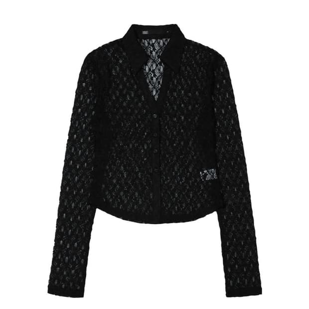 보헤미안서울 LACE OPEN COLLAR SHIRT, BLACK